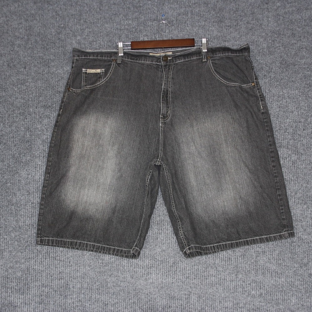 Y2K Indigo Thirty Mens Charcoal Wash Denim Jean Shorts Size 50 Fleur de Lis